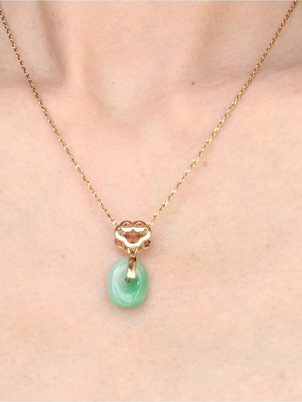 Gold Chain Necklace with Green Jade Pendant